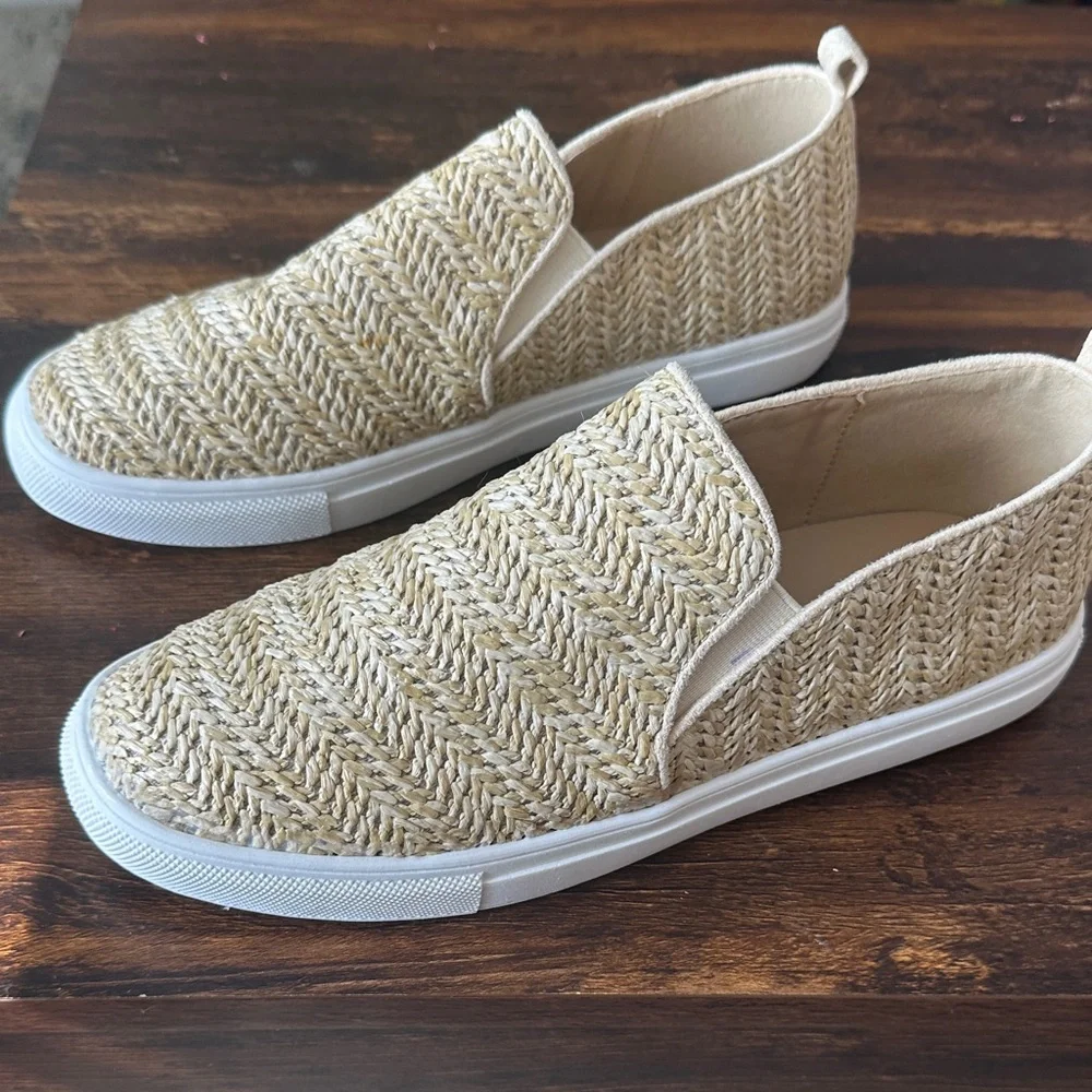 Nicole Miller Cream Braided Espadrille Slip-On Sneakers